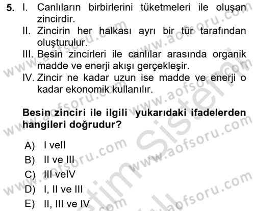 Peyzaj Çevre ve Tarım Dersi 2024 - 2025 Yılı (Vize) Ara Sınav Soruları 5. Soru
