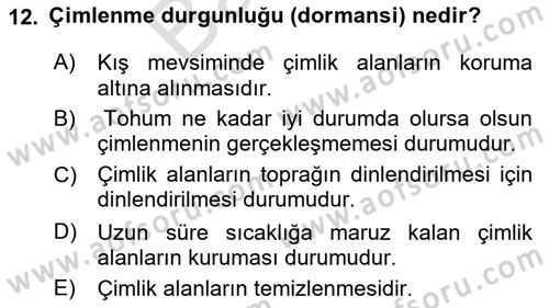 Peyzaj Çevre ve Tarım Dersi 2024 - 2025 Yılı (Final) Dönem Sonu Sınav Soruları 12. Soru
