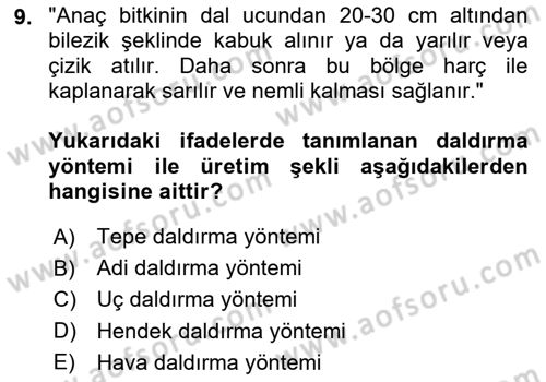 Peyzaj Çevre ve Tarım Dersi 2024 - 2025 Yılı (Final) Dönem Sonu Sınav Soruları 9. Soru