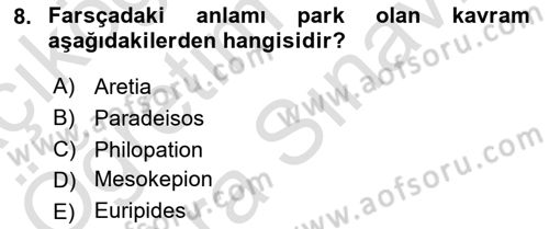 Peyzaj Çevre ve Tarım Dersi 2025 - 2026 Yılı (Vize) Ara Sınav Soruları 8. Soru