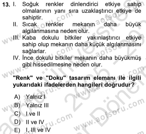 Peyzaj Çevre ve Tarım Dersi 2025 - 2026 Yılı (Final) Dönem Sonu Sınav Soruları 13. Soru