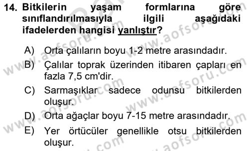 Peyzaj Çevre ve Tarım Dersi 2025 - 2026 Yılı (Final) Dönem Sonu Sınav Soruları 14. Soru