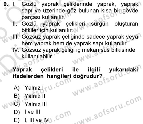 Peyzaj Çevre ve Tarım Dersi 2025 - 2026 Yılı (Final) Dönem Sonu Sınav Soruları 9. Soru