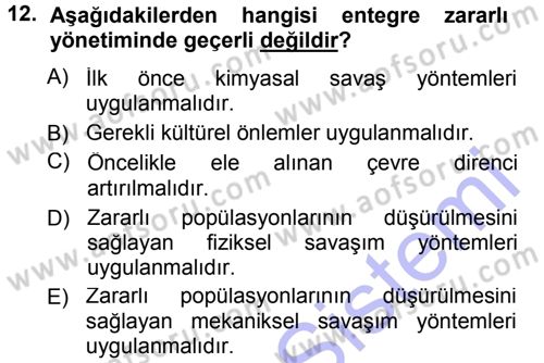 Entomoloji Dersi 2012 - 2013 Yılı (Final) Dönem Sonu Sınav Soruları 12. Soru