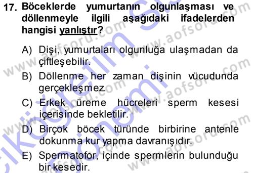 Entomoloji Dersi 2013 - 2014 Yılı (Vize) Ara Sınav Soruları 17. Soru