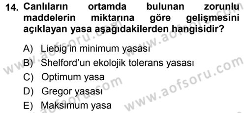 Entomoloji Dersi 2014 - 2015 Yılı (Final) Dönem Sonu Sınav Soruları 14. Soru