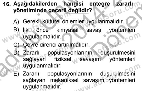 Entomoloji Dersi 2014 - 2015 Yılı (Final) Dönem Sonu Sınav Soruları 16. Soru