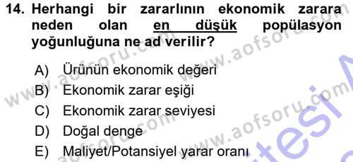 Entomoloji Dersi 2015 - 2016 Yılı (Final) Dönem Sonu Sınav Soruları 14. Soru