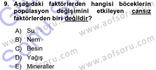 Entomoloji Dersi 2015 - 2016 Yılı (Final) Dönem Sonu Sınav Soruları 9. Soru