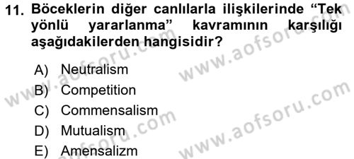 Entomoloji Dersi 2015 - 2016 Yılı Tek Ders Sınav Soruları 11. Soru
