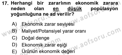 Entomoloji Dersi 2015 - 2016 Yılı Tek Ders Sınav Soruları 17. Soru