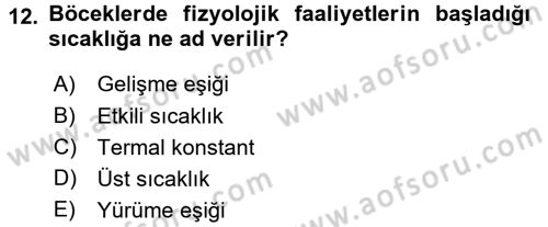 Entomoloji Dersi 2016 - 2017 Yılı 3 Ders Sınav Soruları 12. Soru