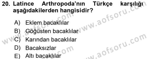 Entomoloji Dersi Ara Sınavı Deneme Sınav Soruları 20. Soru