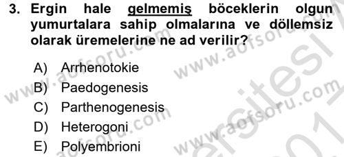 Entomoloji Dersi Ara Sınavı Deneme Sınav Soruları 3. Soru