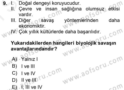 Entomoloji Dersi 2016 - 2017 Yılı (Final) Dönem Sonu Sınav Soruları 9. Soru