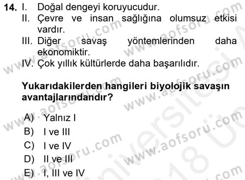 Entomoloji Dersi 2017 - 2018 Yılı 3 Ders Sınav Soruları 14. Soru