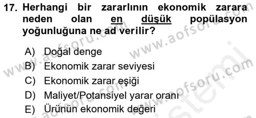 Entomoloji Dersi 2017 - 2018 Yılı 3 Ders Sınav Soruları 17. Soru