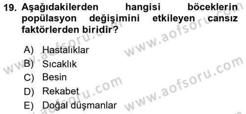 Entomoloji Dersi 2017 - 2018 Yılı 3 Ders Sınav Soruları 19. Soru