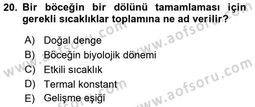 Entomoloji Dersi 2017 - 2018 Yılı 3 Ders Sınav Soruları 20. Soru