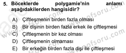 Entomoloji Dersi 2017 - 2018 Yılı 3 Ders Sınav Soruları 5. Soru