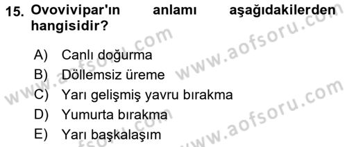 Entomoloji Dersi 2017 - 2018 Yılı (Vize) Ara Sınav Soruları 15. Soru