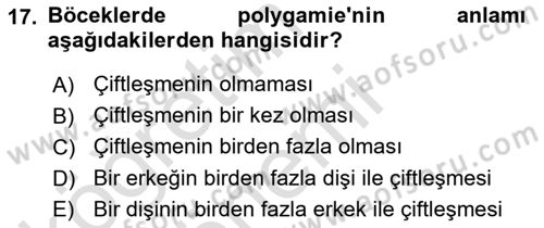 Entomoloji Dersi 2017 - 2018 Yılı (Vize) Ara Sınav Soruları 17. Soru