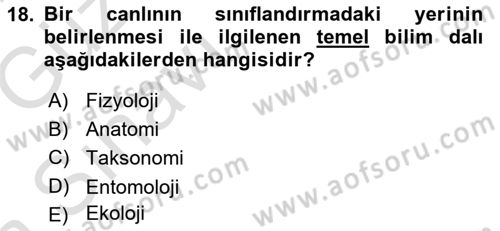 Entomoloji Dersi 2017 - 2018 Yılı (Vize) Ara Sınav Soruları 18. Soru