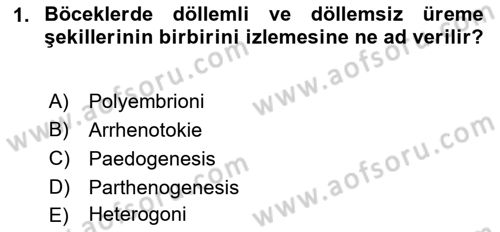 Entomoloji Dersi 2017 - 2018 Yılı (Final) Dönem Sonu Sınav Soruları 1. Soru