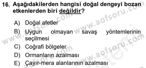 Entomoloji Dersi 2017 - 2018 Yılı (Final) Dönem Sonu Sınav Soruları 16. Soru