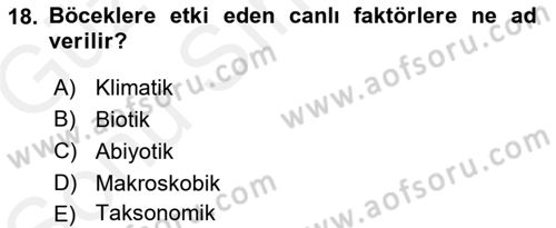 Entomoloji Dersi 2017 - 2018 Yılı (Final) Dönem Sonu Sınav Soruları 18. Soru
