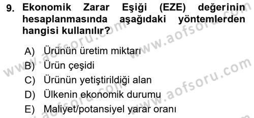 Entomoloji Dersi 2017 - 2018 Yılı (Final) Dönem Sonu Sınav Soruları 9. Soru