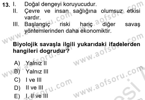 Entomoloji Dersi 2018 - 2019 Yılı 3 Ders Sınav Soruları 13. Soru