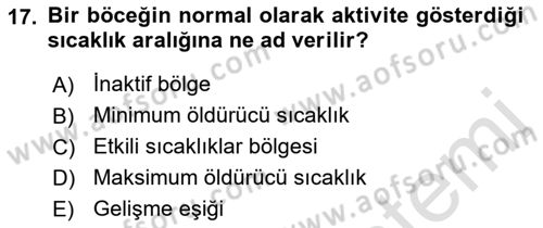Entomoloji Dersi 2018 - 2019 Yılı 3 Ders Sınav Soruları 17. Soru