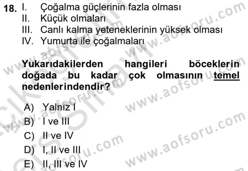 Entomoloji Dersi 2018 - 2019 Yılı 3 Ders Sınav Soruları 18. Soru