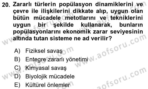 Entomoloji Dersi 2018 - 2019 Yılı 3 Ders Sınav Soruları 20. Soru