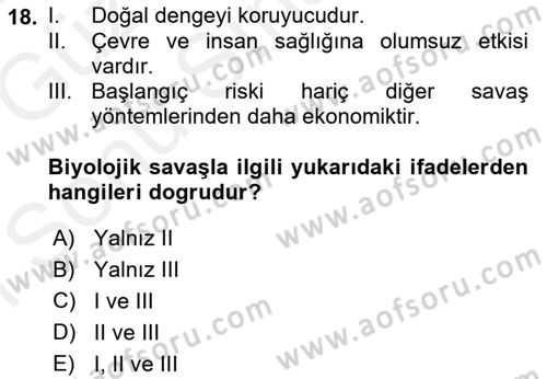 Entomoloji Dersi 2018 - 2019 Yılı (Final) Dönem Sonu Sınav Soruları 18. Soru