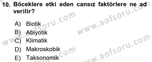 Entomoloji Dersi 2019 - 2020 Yılı (Final) Dönem Sonu Sınav Soruları 10. Soru