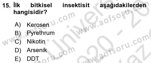 Entomoloji Dersi 2020 - 2021 Yılı Yaz Okulu Sınav Soruları 15. Soru