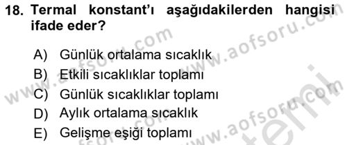 Entomoloji Dersi 2020 - 2021 Yılı Yaz Okulu Sınav Soruları 18. Soru
