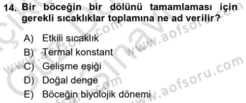Entomoloji Dersi 2021 - 2022 Yılı (Final) Dönem Sonu Sınav Soruları 14. Soru