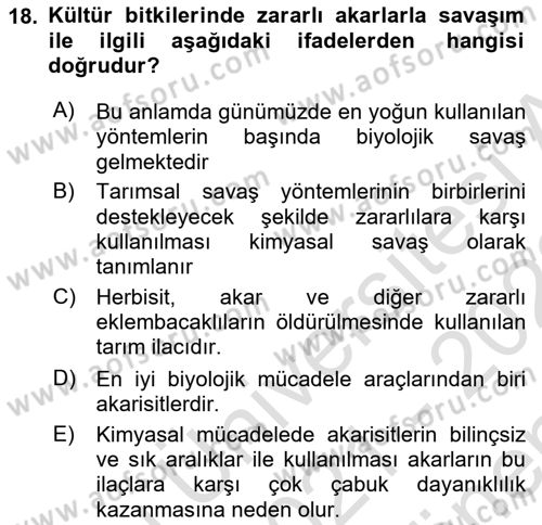 Entomoloji Dersi 2021 - 2022 Yılı (Final) Dönem Sonu Sınav Soruları 18. Soru