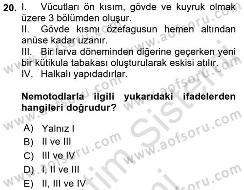 Entomoloji Dersi 2021 - 2022 Yılı (Final) Dönem Sonu Sınav Soruları 20. Soru
