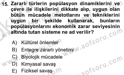 Entomoloji Dersi 2021 - 2022 Yılı Yaz Okulu Sınav Soruları 15. Soru