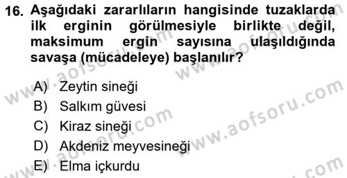 Entomoloji Dersi 2021 - 2022 Yılı Yaz Okulu Sınav Soruları 16. Soru