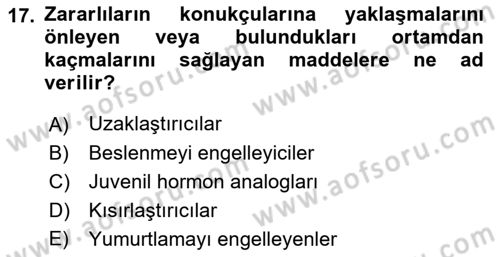 Entomoloji Dersi 2021 - 2022 Yılı Yaz Okulu Sınav Soruları 17. Soru