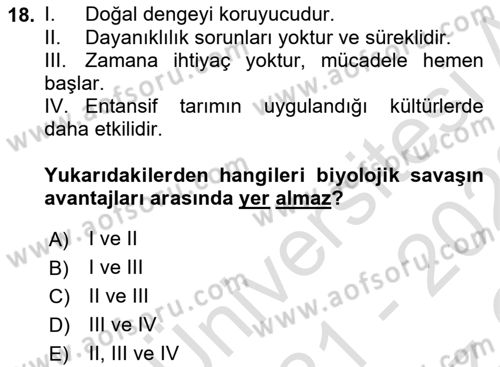 Entomoloji Dersi 2021 - 2022 Yılı Yaz Okulu Sınav Soruları 18. Soru