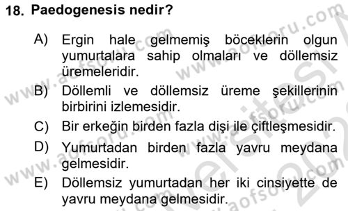 Entomoloji Dersi Ara Sınavı Deneme Sınav Soruları 18. Soru