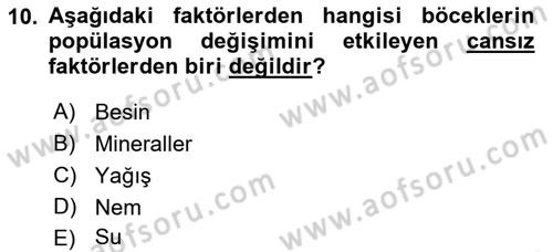 Entomoloji Dersi 2022 - 2023 Yılı (Final) Dönem Sonu Sınav Soruları 10. Soru