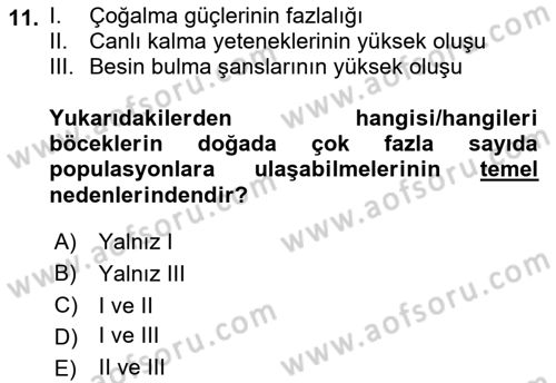 Entomoloji Dersi 2022 - 2023 Yılı (Final) Dönem Sonu Sınav Soruları 11. Soru