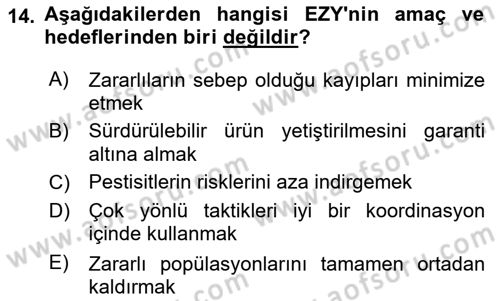 Entomoloji Dersi 2022 - 2023 Yılı (Final) Dönem Sonu Sınav Soruları 14. Soru